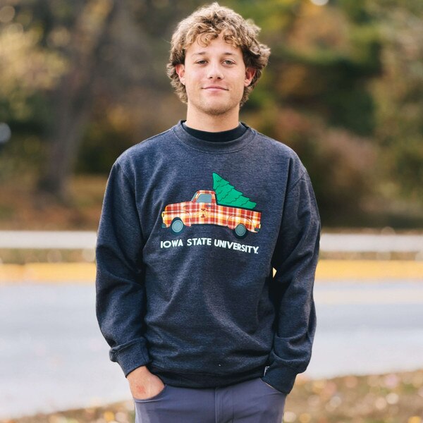 CI Sport Plaid Truck with Tree Gray Crewneck Sweatshirt